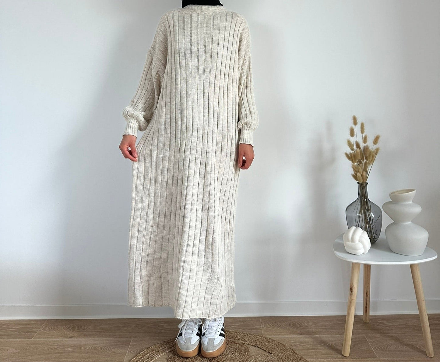 Long knit dress White